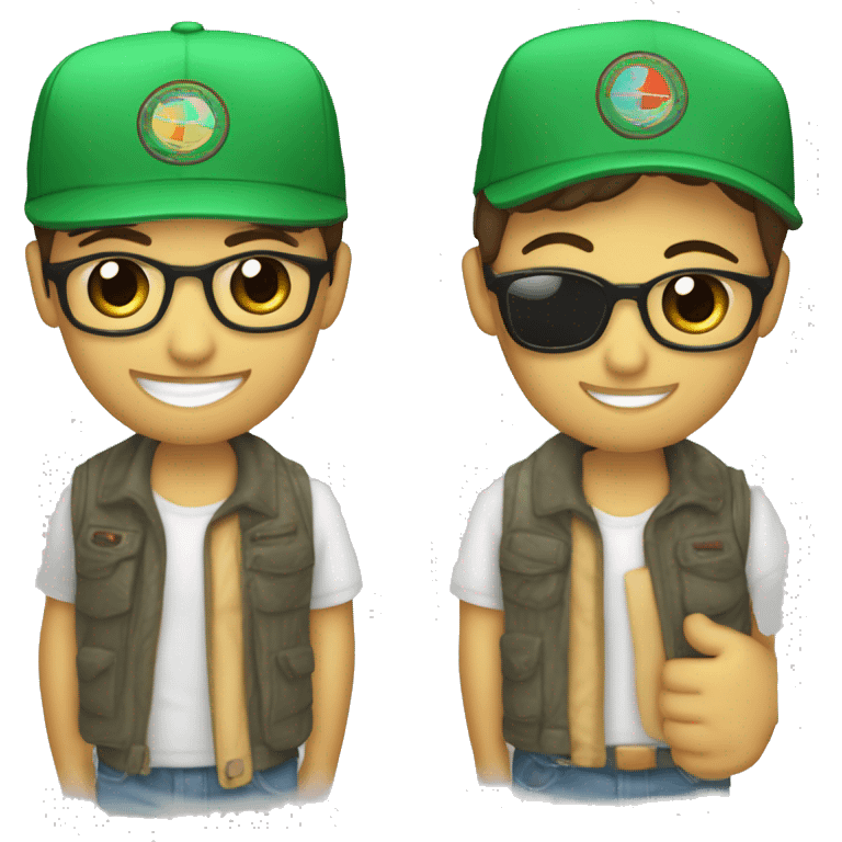 Un emoji chivi que tenga una gorra que le cubra toda la cara que la gorra sea verde muy clarísima Y que tenga un pañuelo abajo que tenga una Mancha roja Y que por todo tenga negro emoji