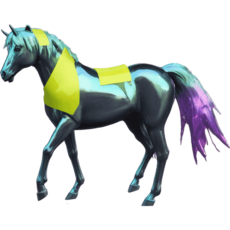 .Zombie_ Vaporwave black holographic oilslick zombie unicorn yellow caution tape graffiti Pegasus emoji