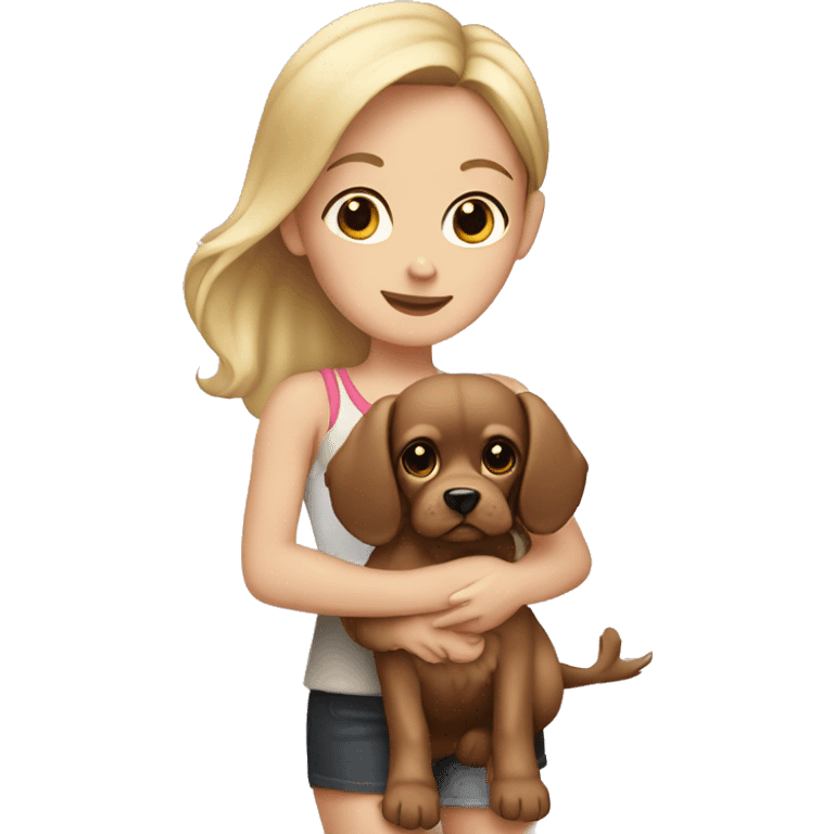 Blonde girl holding chi-spaniel  emoji