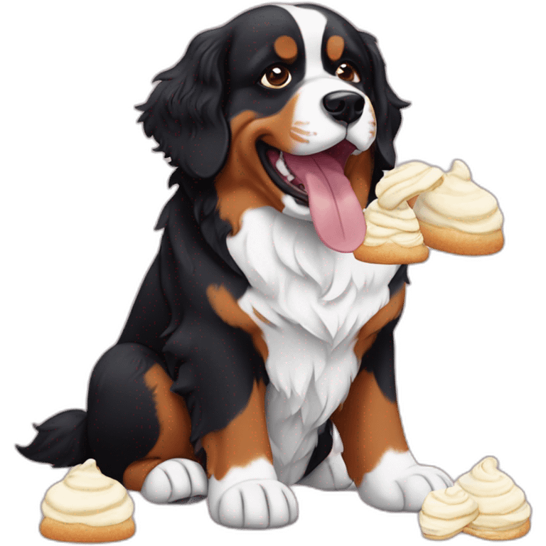 Bernese mountain dog eating meringues and cream emoji