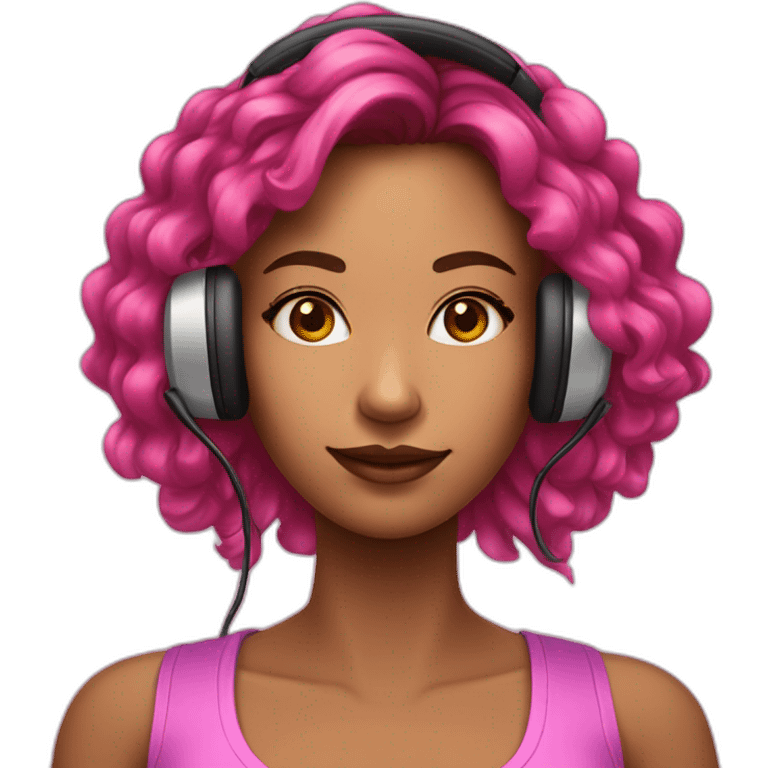 Mulher com cabelo loira com fone gamer rosa emoji