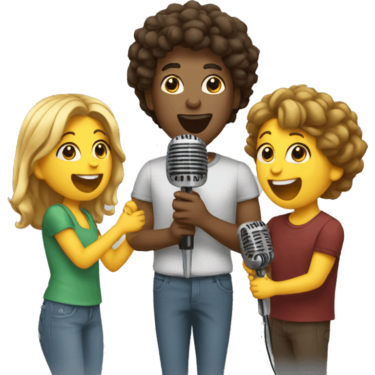 friends singing song with mic emoji