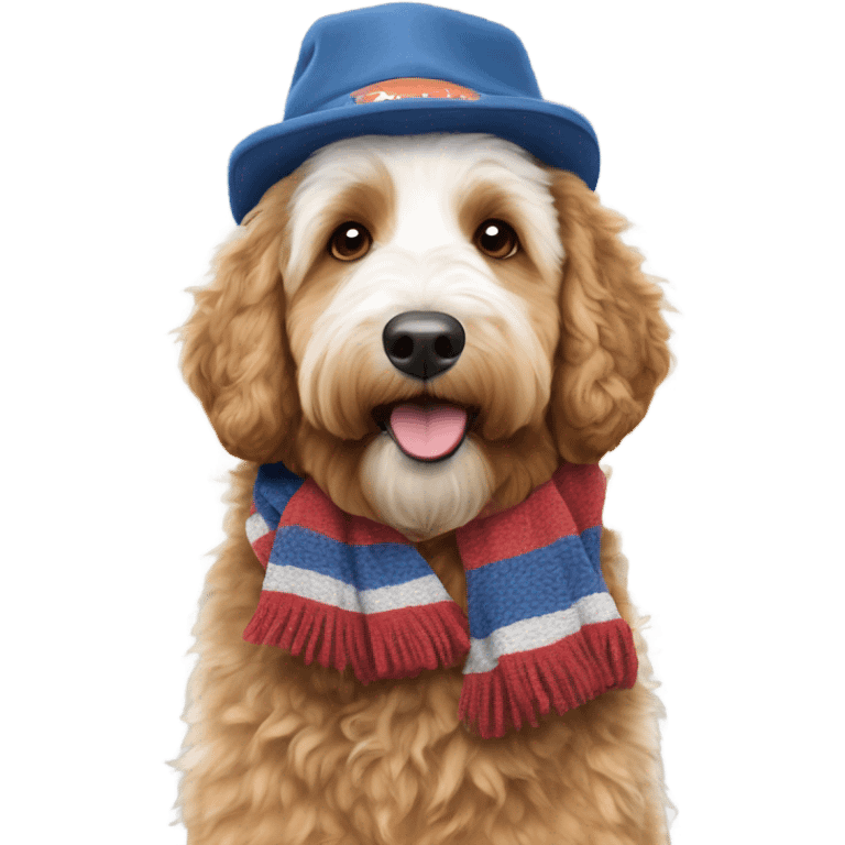 Bernedoodle with tennessee smokies hat and scarf emoji