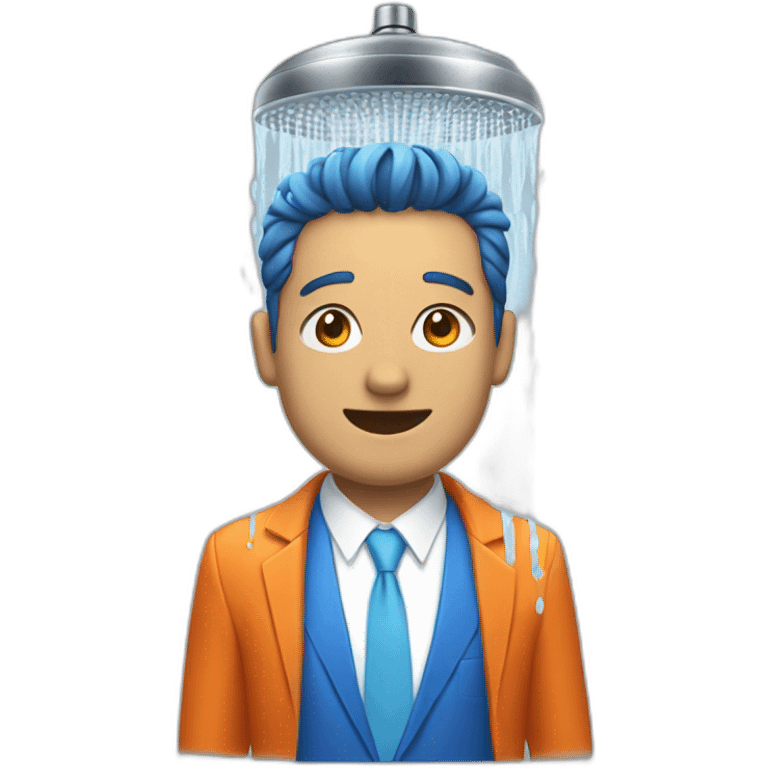 A man wearing blue and orange suit taking a shower emoji