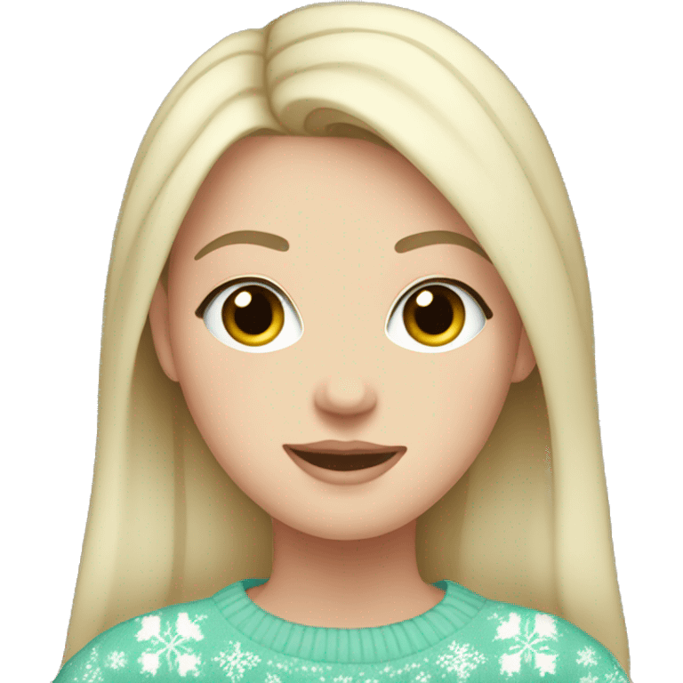 White girl with black hair wearing a Pastel Christmas sweater emoji