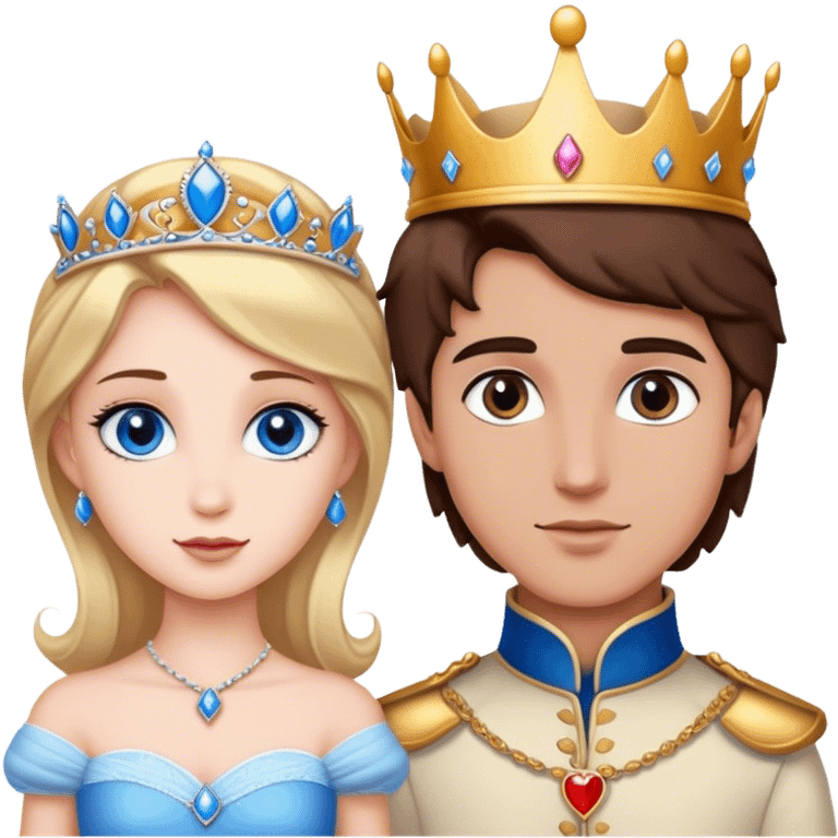  Princesse aux yeux marrons avec prince aux yeux bleus love emoji