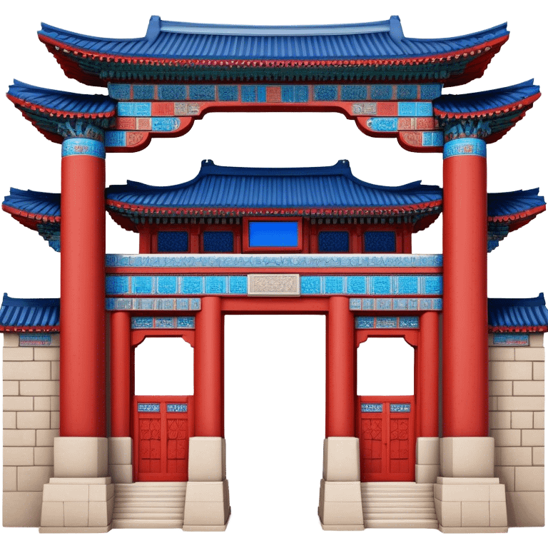 ​Cinematic Realistic Gwanghwamun Gate, depicted as a majestic historic gateway with traditional Korean architectural details, vibrant red and blue accents, and intricate carvings, set against a backdrop of modern Seoul under dynamic, natural lighting that highlights its timeless grandeur, emoji