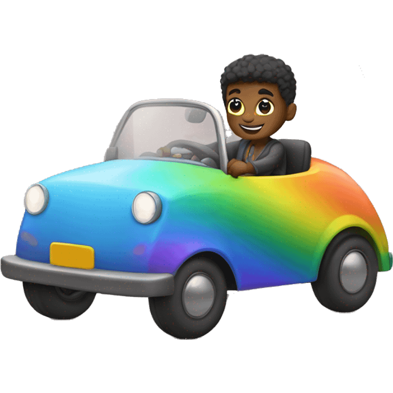 Man driving cute rainbow car emoji