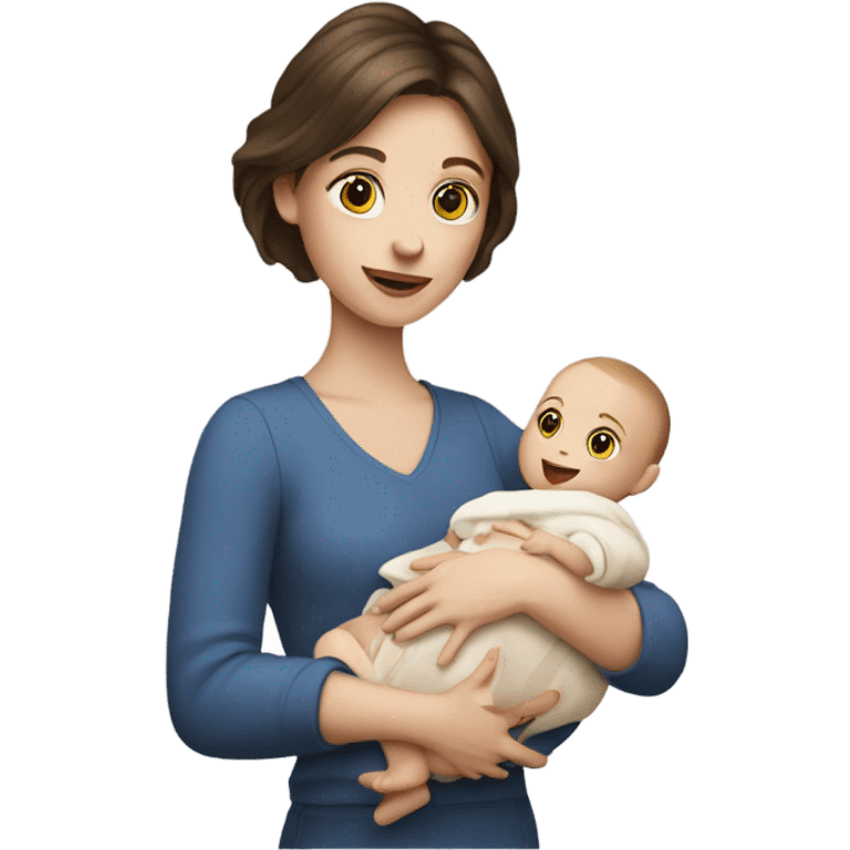 pale brunette girl holding a baby emoji