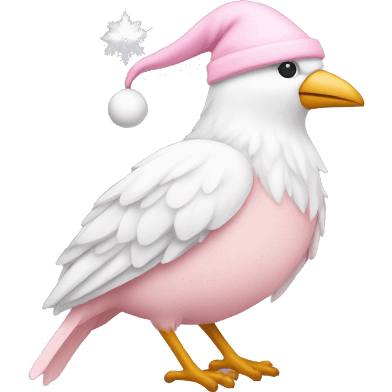 light pink beautiful magestic bird wearing light pink and white christmas hat  emoji