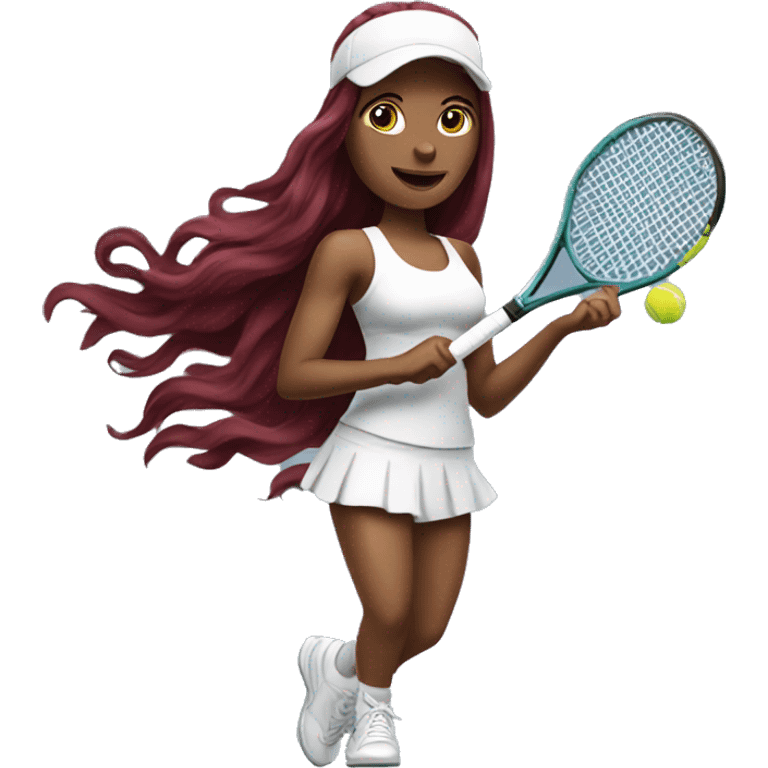 Beautiful tattooed  burgundy long haired woman playing tennis emoji