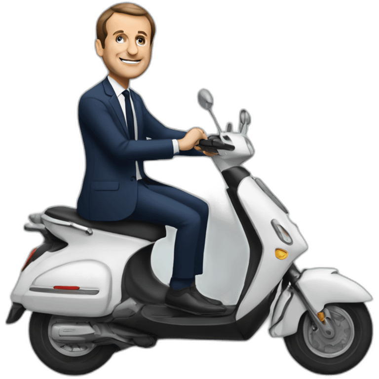 macron sur un scooter qui fait une roue arrière emoji