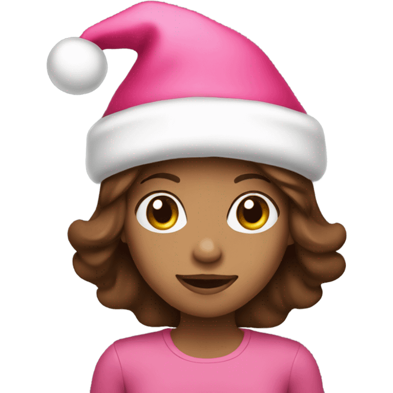 brown hair girl with pink santa hat emoji