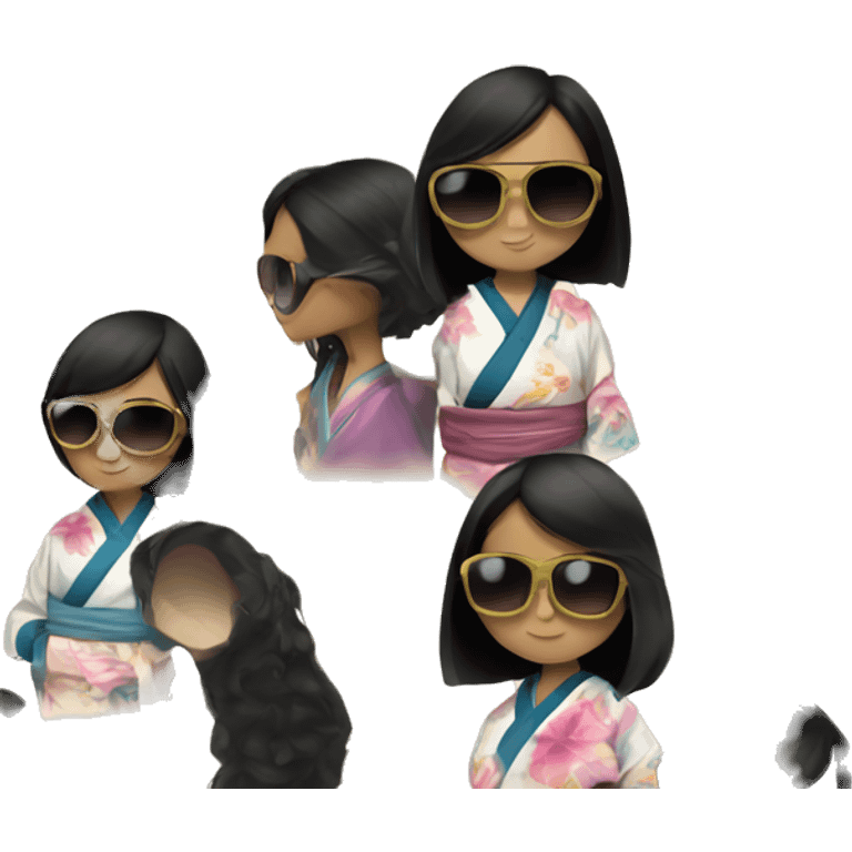 Black hair girl sunglasses kimono dj player emoji