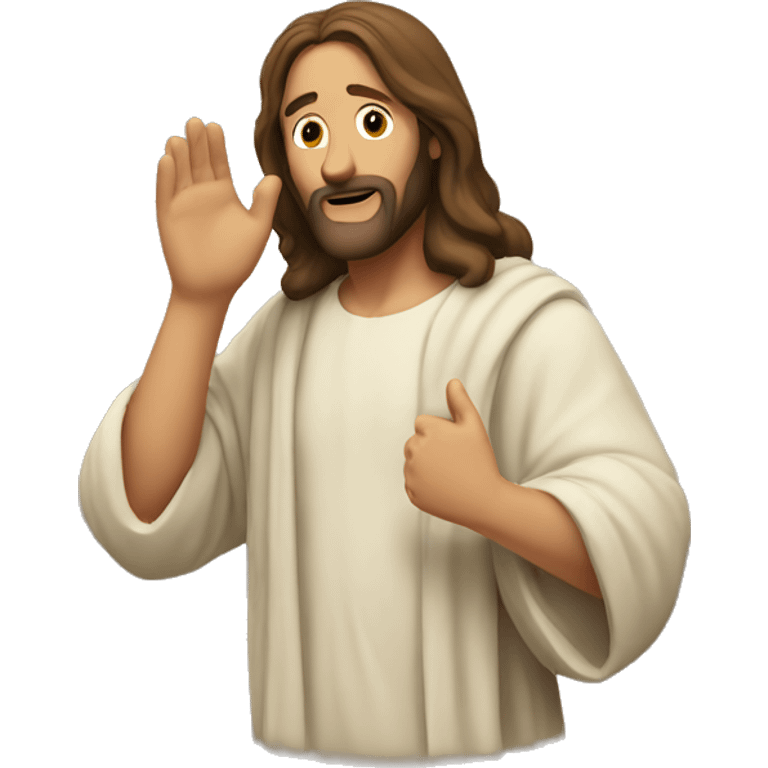 jesus listening with hand over ear emoji