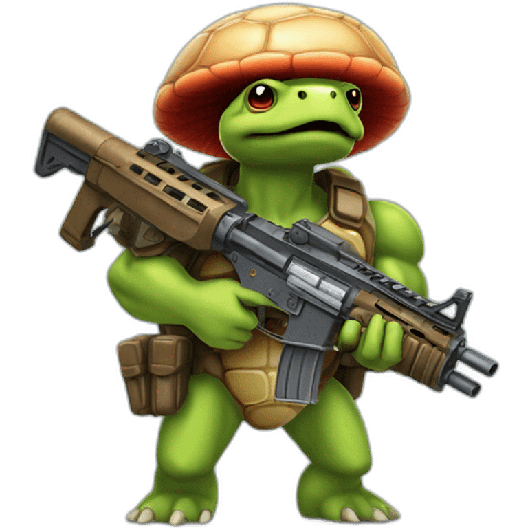 Strong muscles Mushroom turtle with a machine gun with turtle shell on helmet emoji