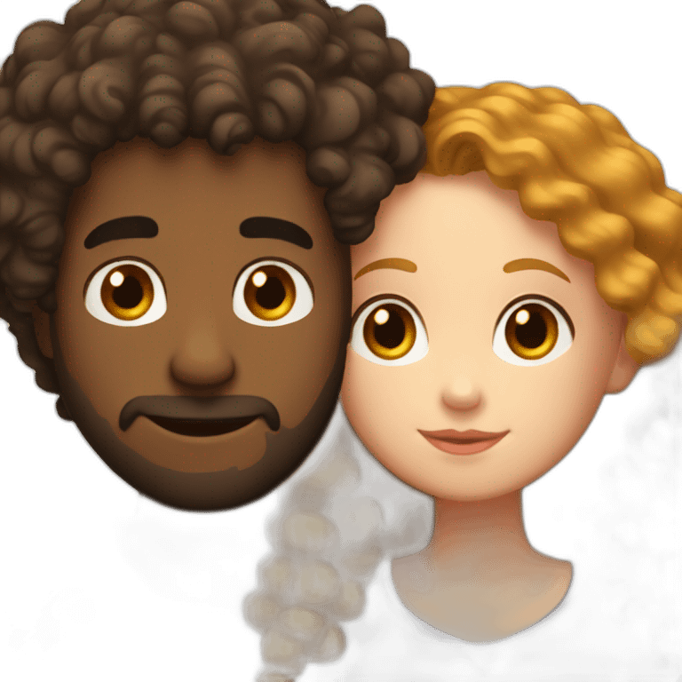 Mixed-raced man with frizzy hair hugging a white girl with curly hair emoji