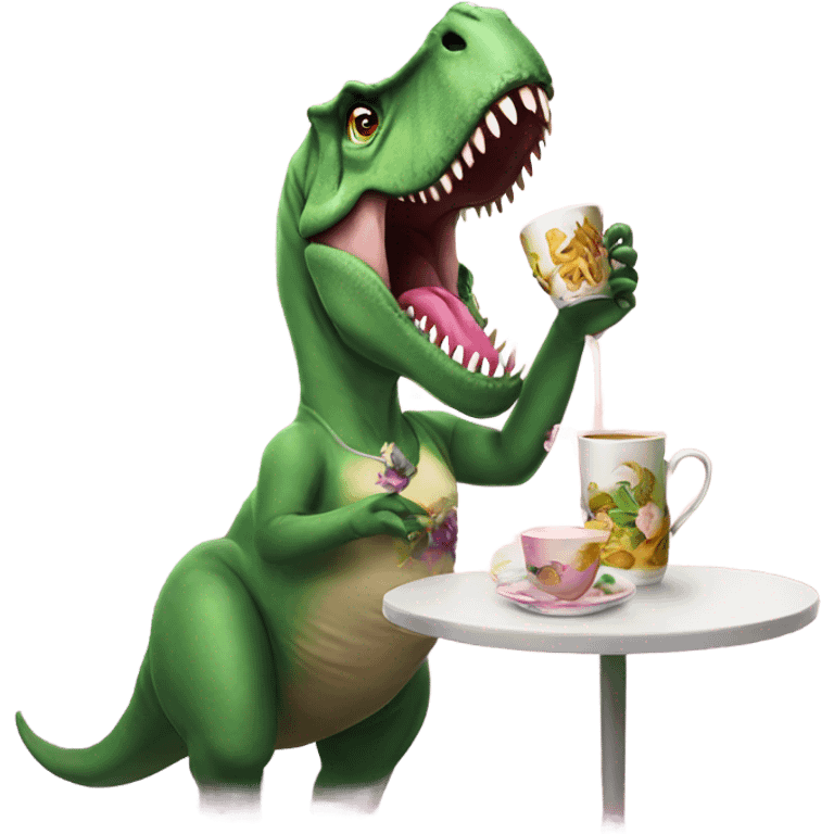 T-Rex drag queen drinking tea emoji