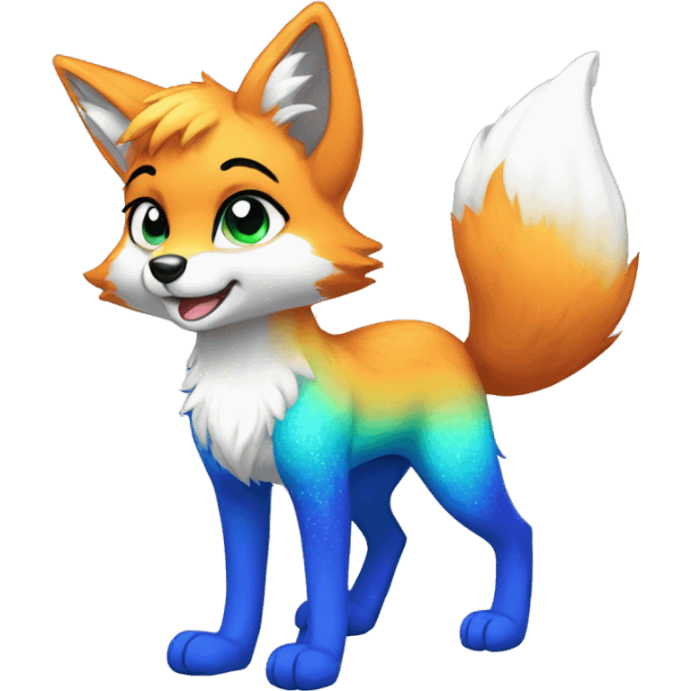 Colorful Sparkle-fox-fursona full body emoji