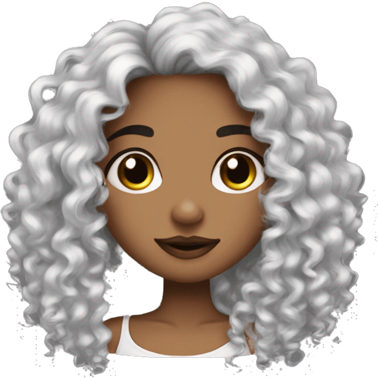 girl curly dark hair, septum nose piercing and earring emoji