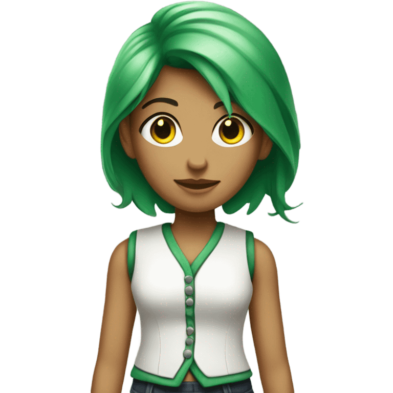 A girl with green hair and has a white vest and has boy green hair but is a girl emoji