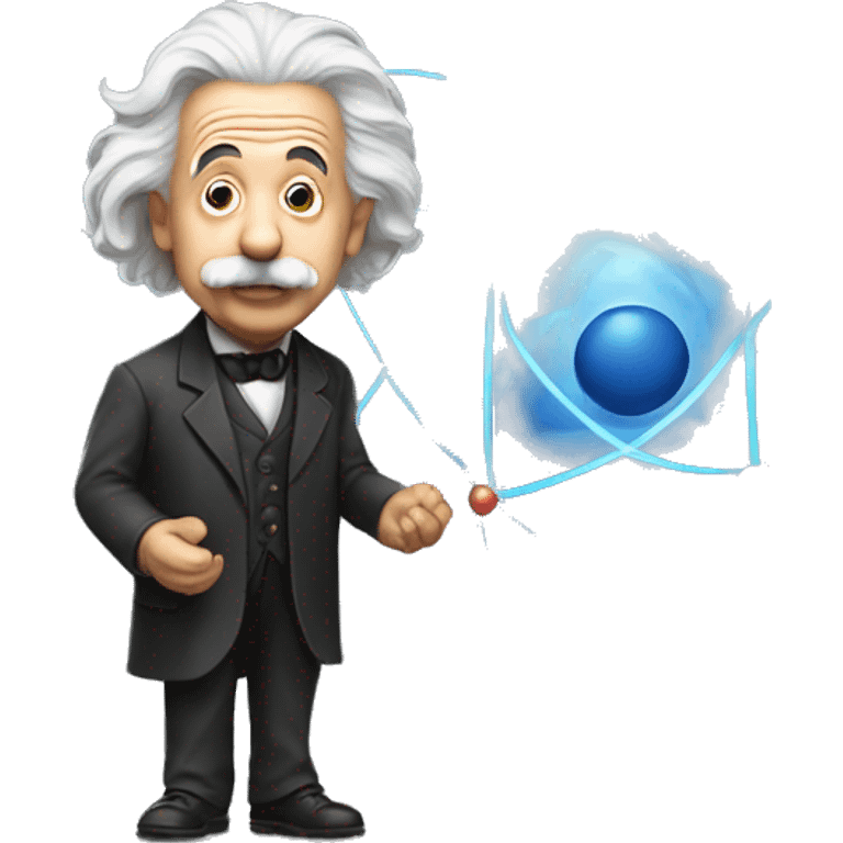 Albert Einstein holding a model of an atom emoji