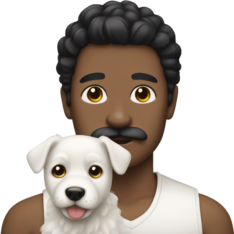 Black haired man with a mustache and a white puppy emoji