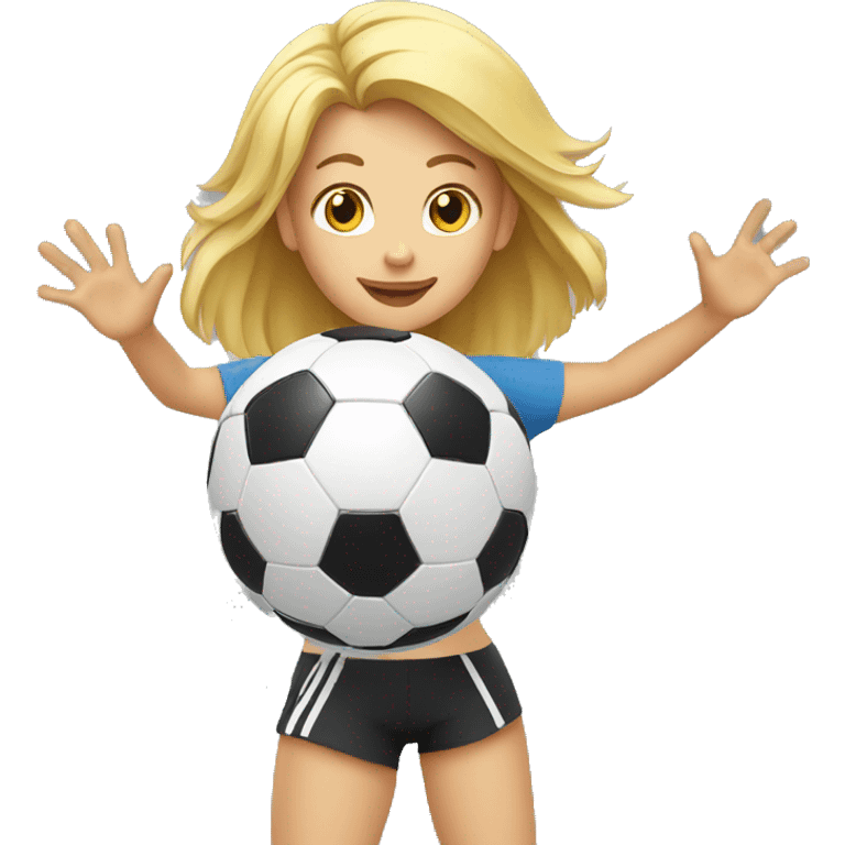 blond woman spinning a soccer ball on her hands emoji