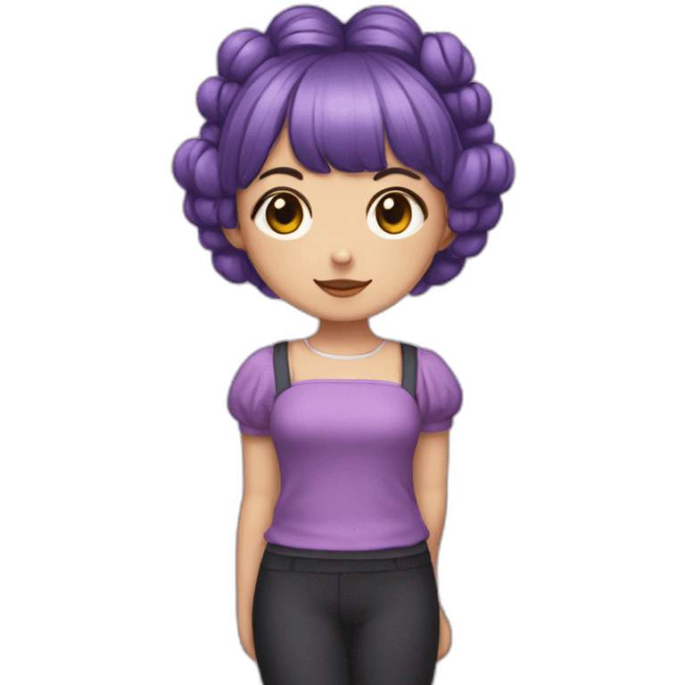 Girl with short purple hair. In her hair she has two balls odango-shaped pigtails. The girl's hair is styled in a hime cut. She has a medium brown skin.  emoji