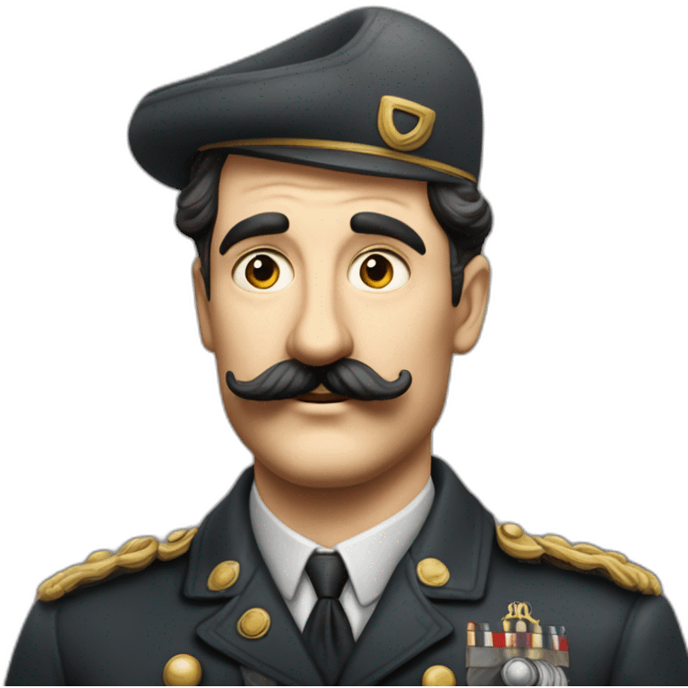 Hero de gerre dans les années 1940 en Allemagne avec la moustache de Chaplin et les cheveux plaqué sur le côté emoji