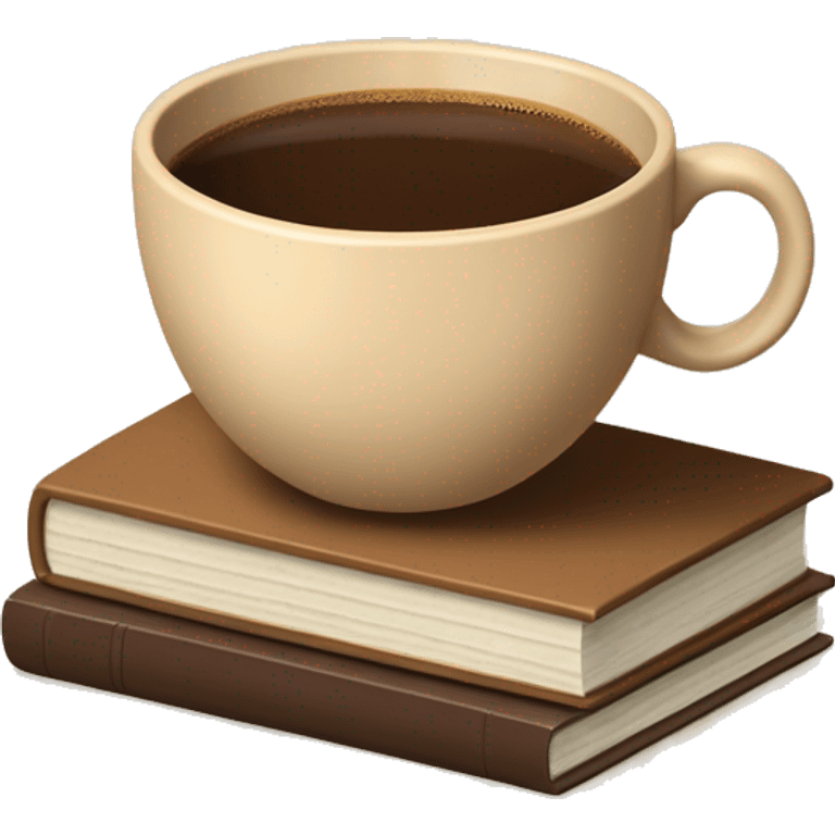 beige cup of coffee on top of a small stack of brown and beige books emoji