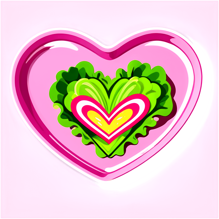 green salad in a pink heart shaped plate   emoji