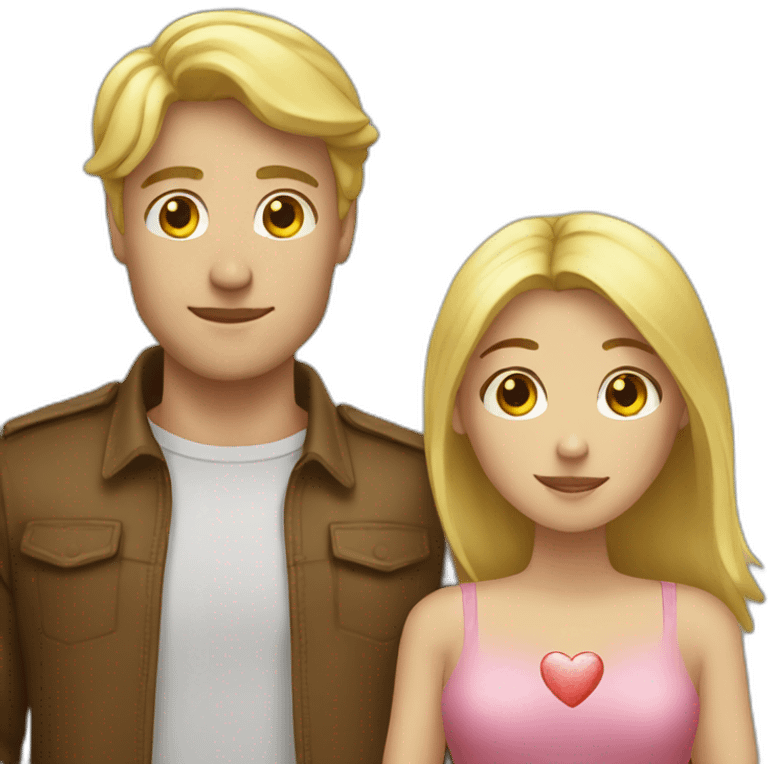 Blond man and brunette woman with love hart emoji