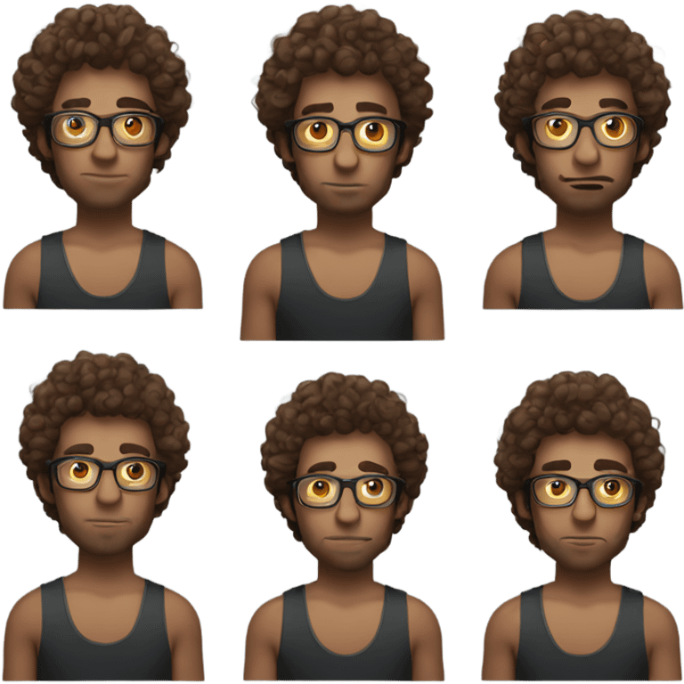 brown curly hair man, with glasses and a tank top emoji