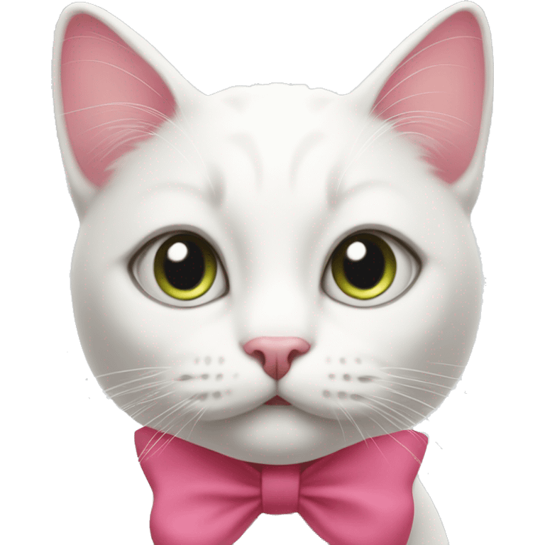 white and red cat with a pink bow on her ear emoji