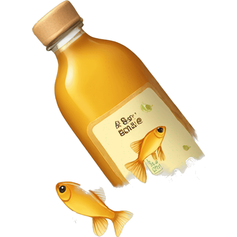 a bottle of honey-looking sauce with a drawing of a fish on the bottle emoji