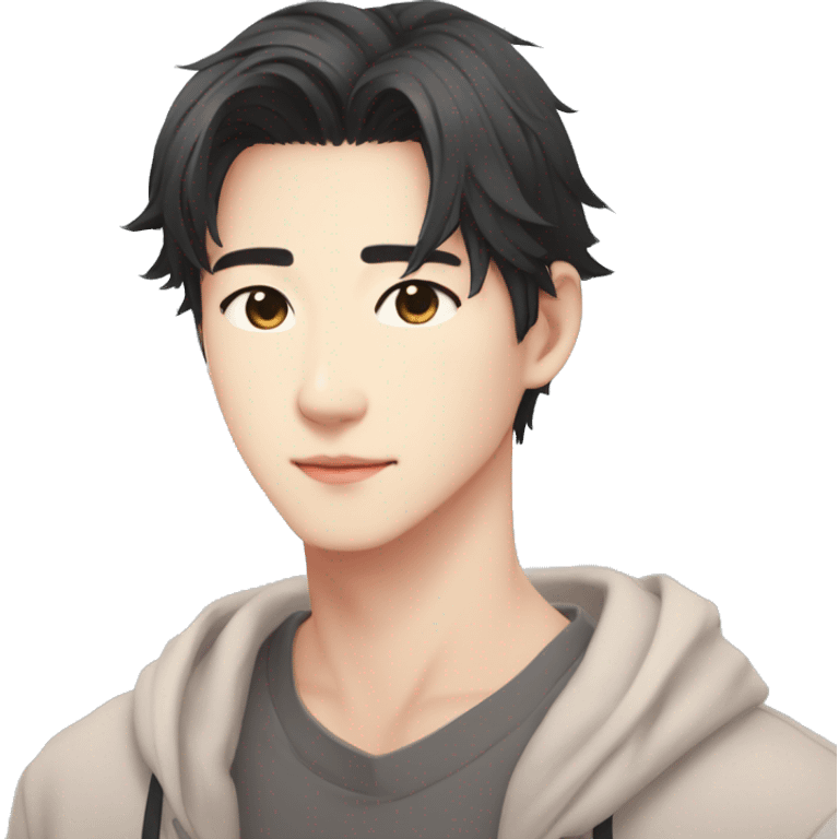 Gorgeous bright romantic Asian anime gentle man with blushing face aesthetic trending style outside emoji