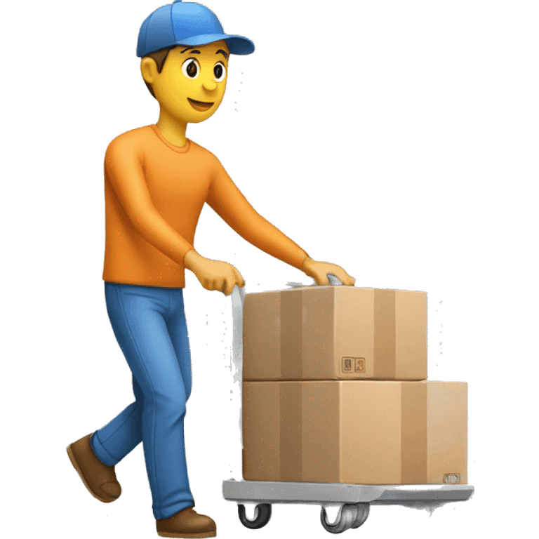 a mover with a trolley loaded with 3 small packed boxes, right angle emoji