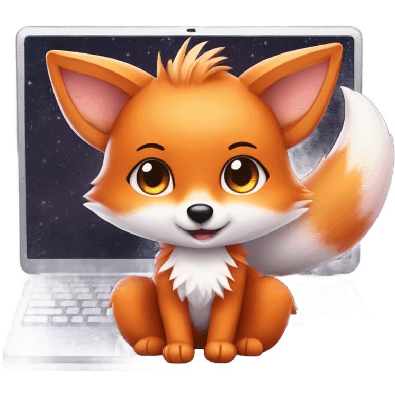 detailled kawaii fox on laptop emoji