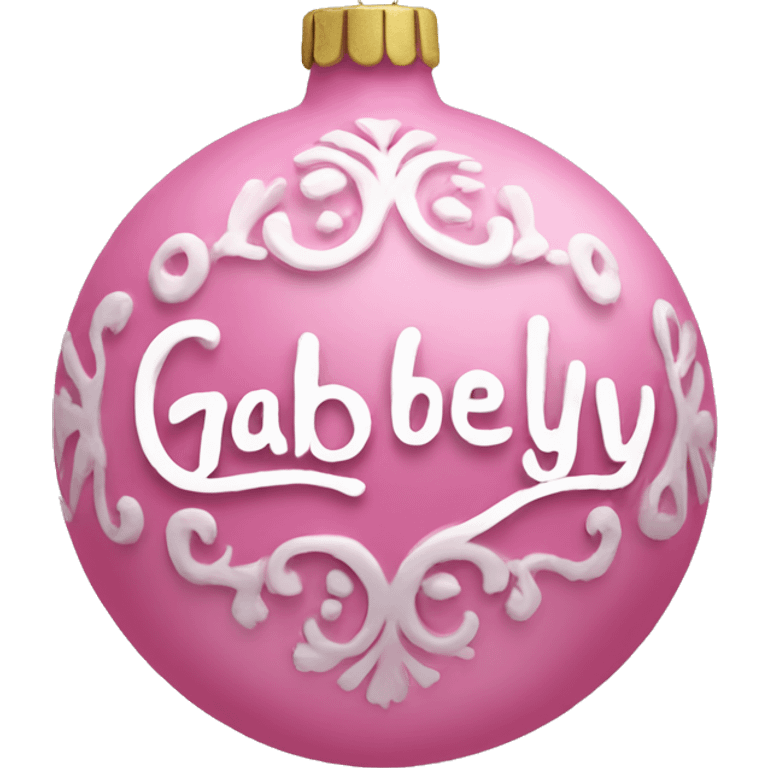 pink ornament with the name gabby on it in cursive emoji