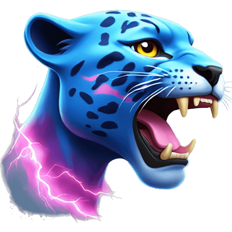 A blue panther head with pink lightning flowing out of its eyes side view  emoji