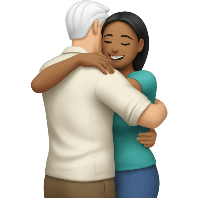 White man an hispanic woman hug each other emoji