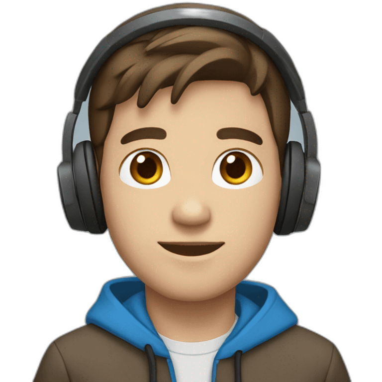 male, brown hair, brown eyes, headphones, blue hoodie emoji