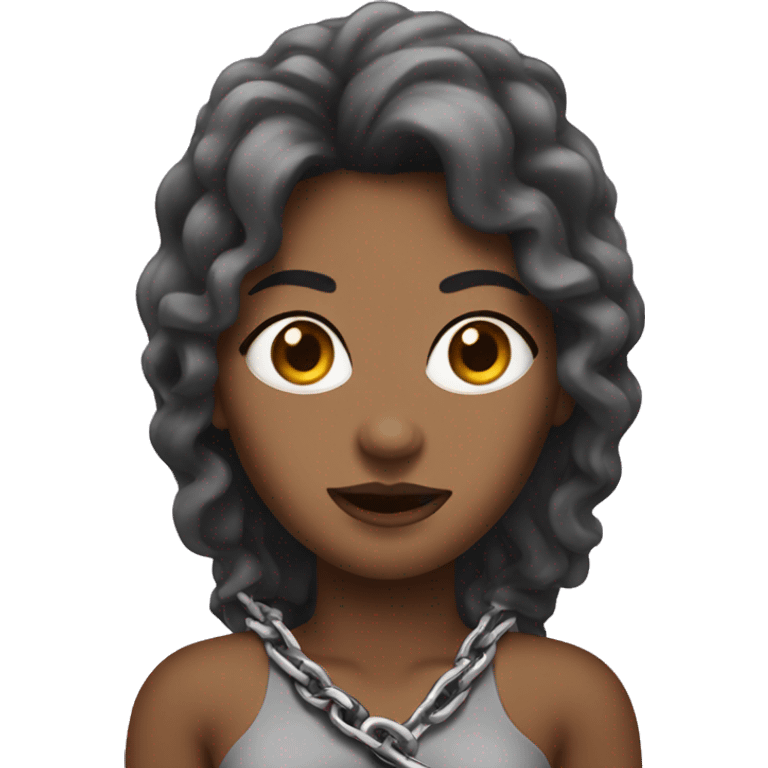 woman with chain that says baddies emoji