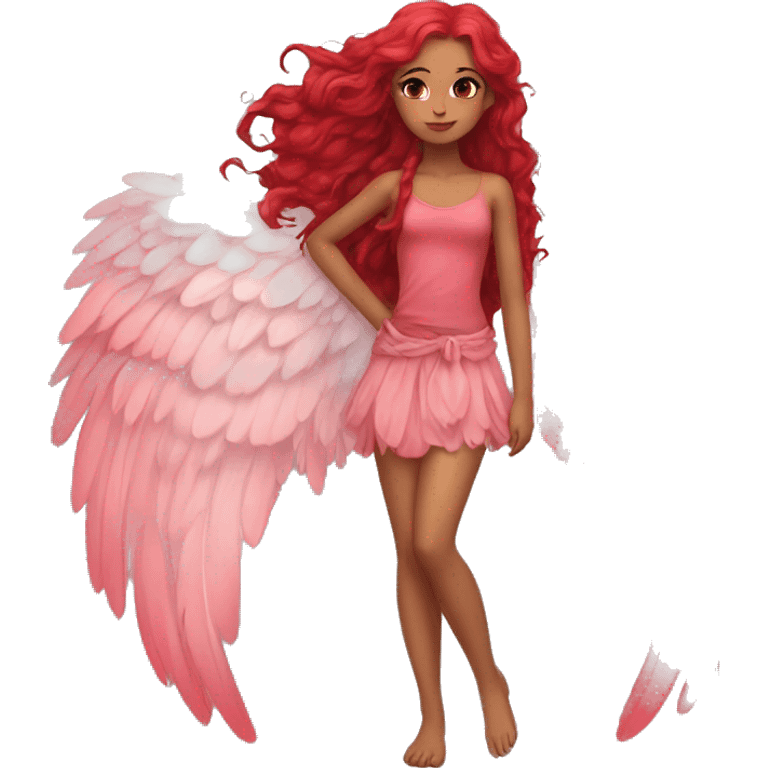 big wings, rose, Beautiful, fairy, red, long hair emoji