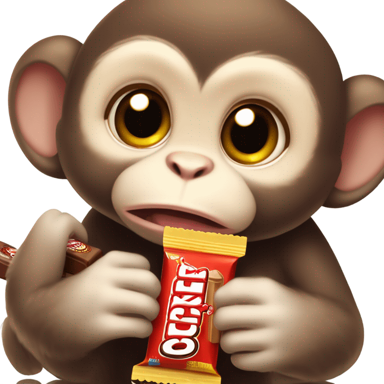 a baby monkey eating a kit-kat emoji