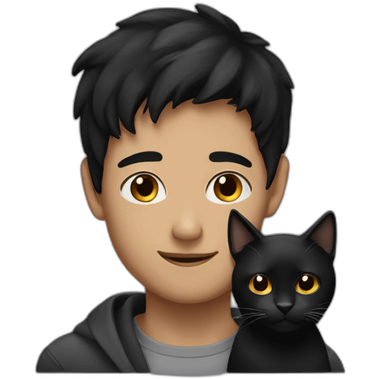 dark-haired boy with a black cat emoji