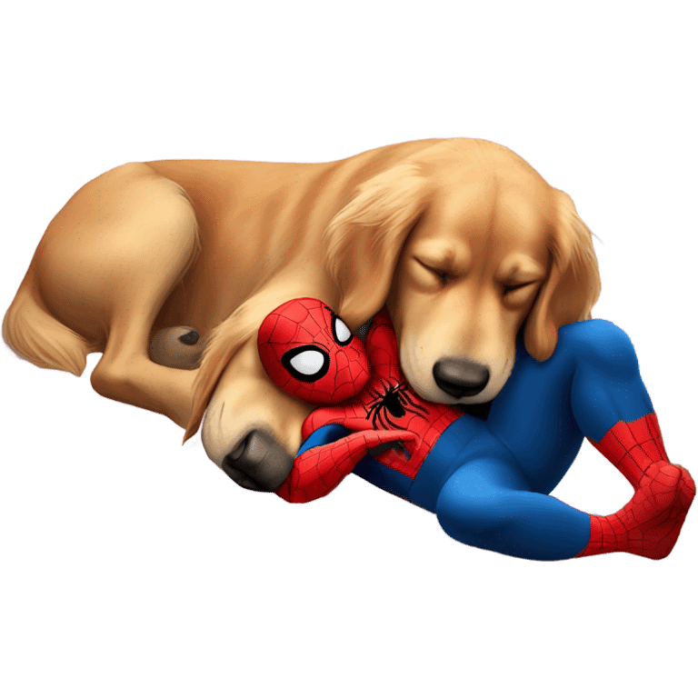 Golden Retriever sleeping on Spider-Man’s lap emoji