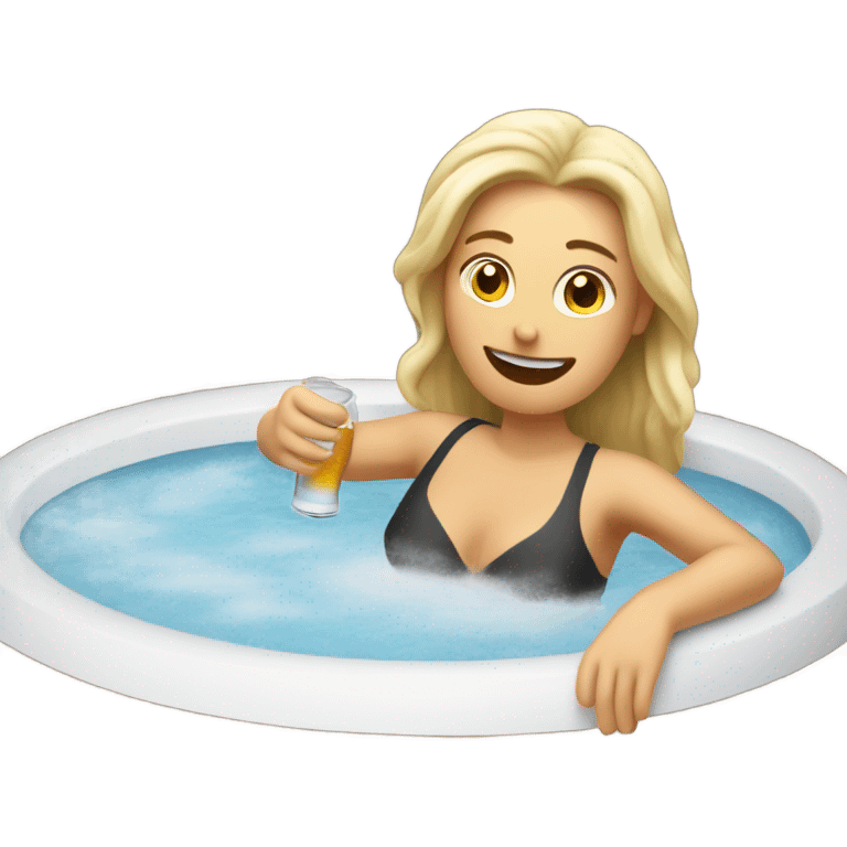 White Woman in hot tub with beer emoji