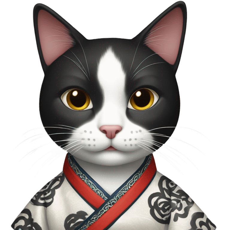 black and white cat wearing chinese clothes  emoji